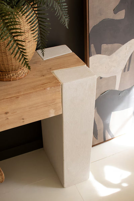 Textured White & Natural Wood Console Table | 54"