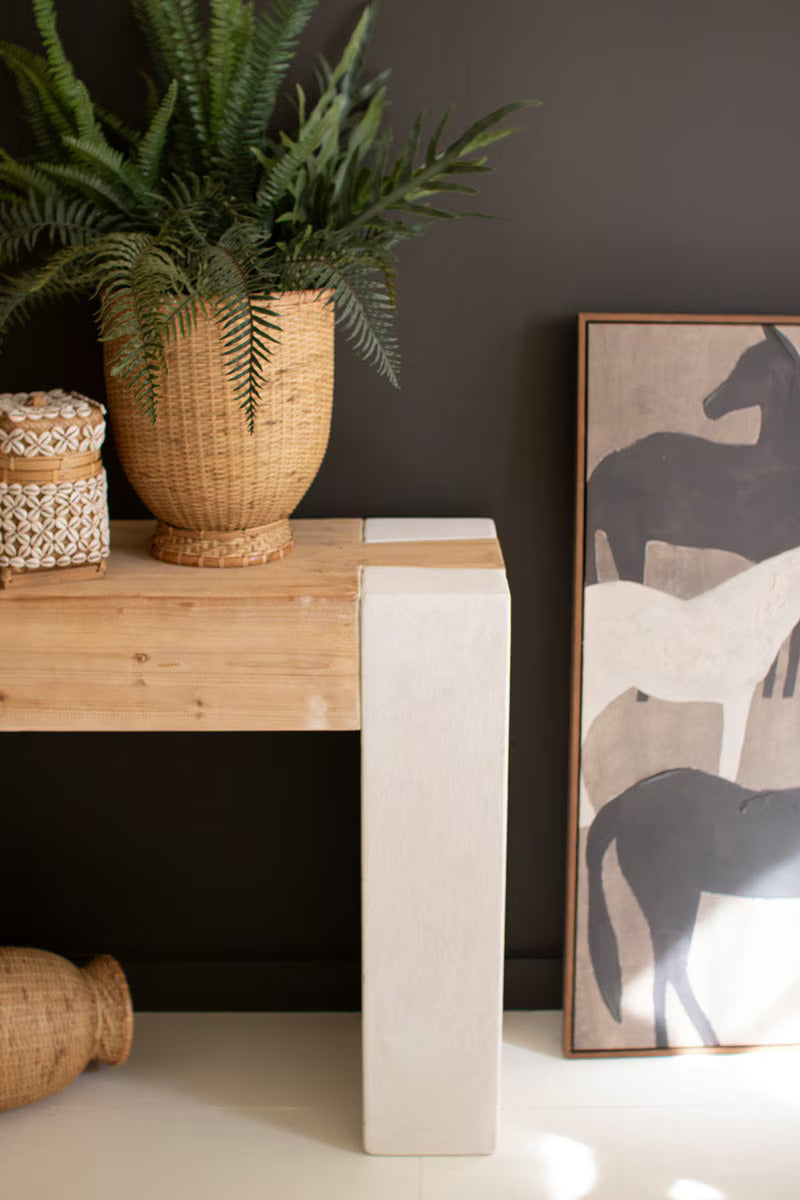 Textured White & Natural Wood Console Table | 54"