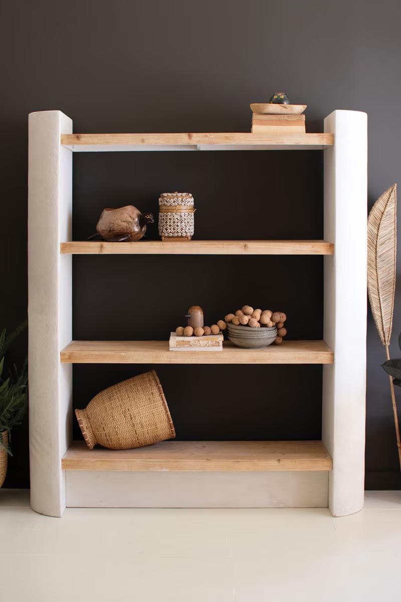 Textured White & Wood Display Shelf