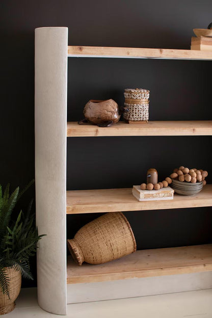 Textured White & Wood Display Shelf