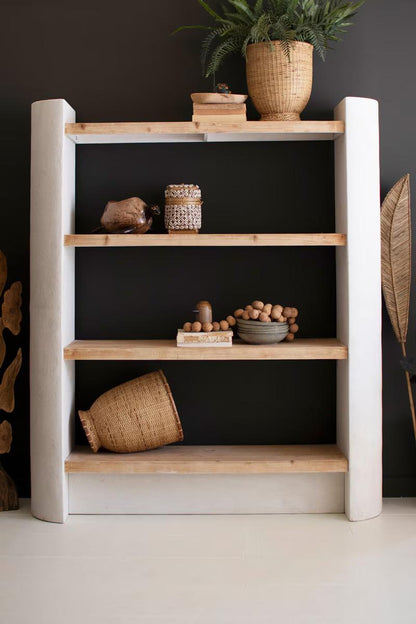 Textured White & Wood Display Shelf