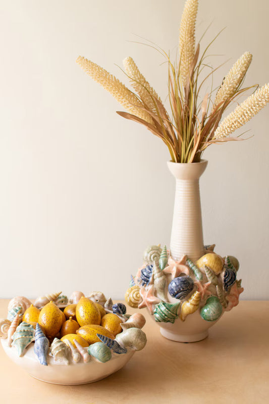 Ceramic Seashell Vase & Bowl