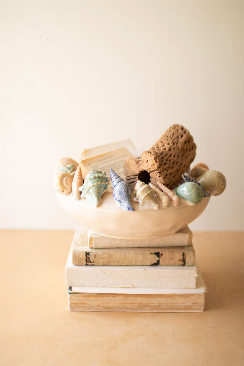 Ceramic Seashell Vase & Bowl