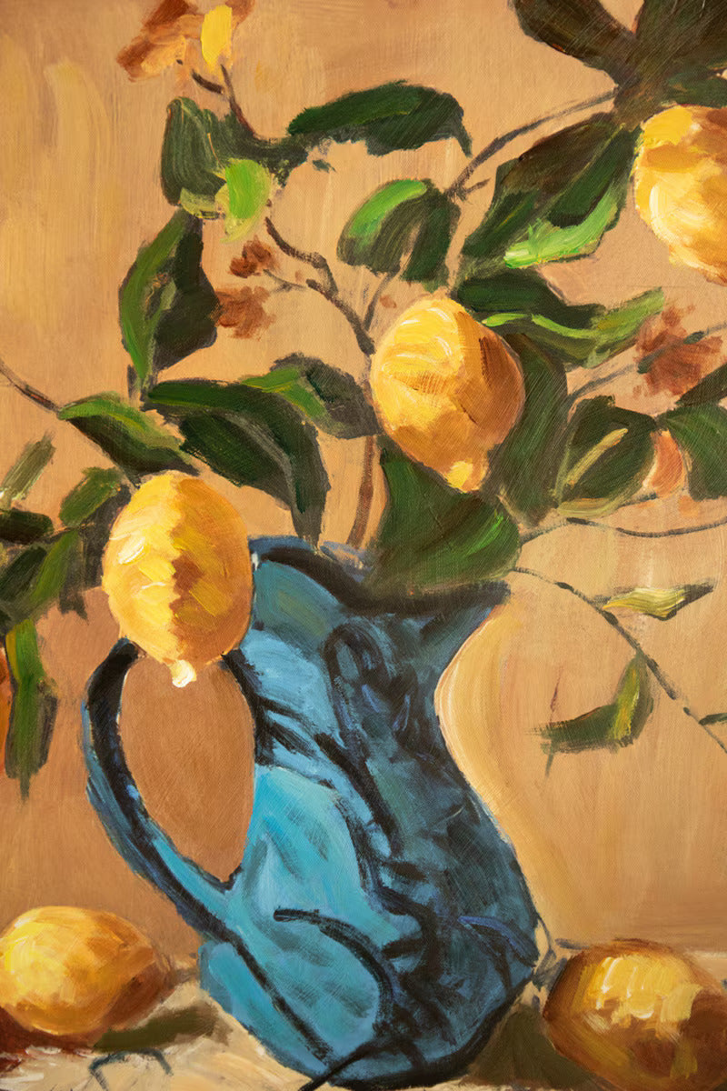 Framed Lemon Branches in a Blue Vase Painting