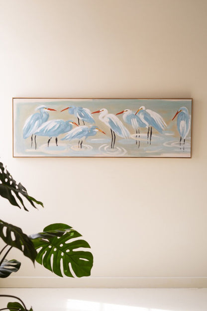 Framed Eight Shorebirds Painting