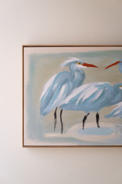 Framed Eight Shorebirds Painting