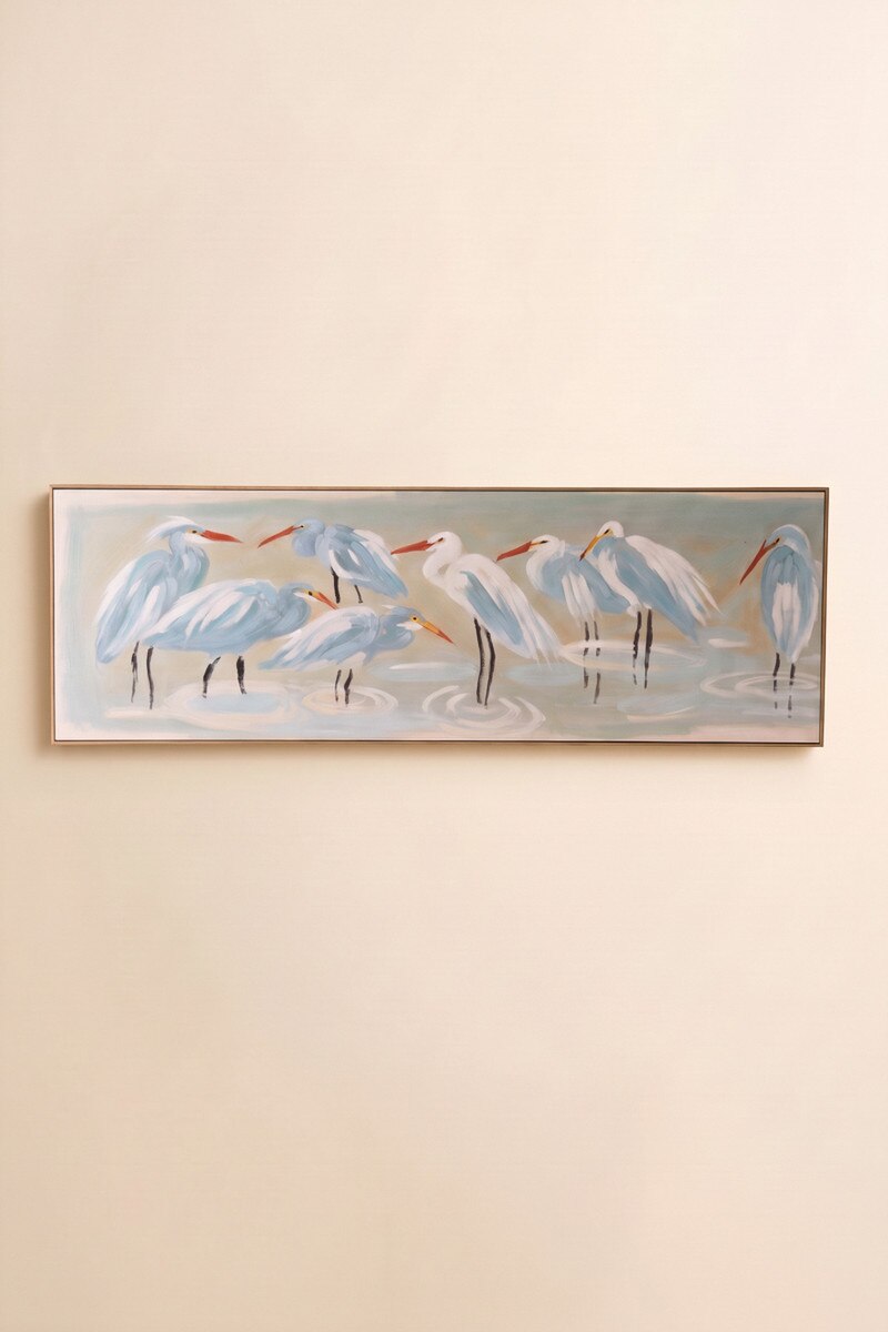 Framed Eight Shorebirds Painting