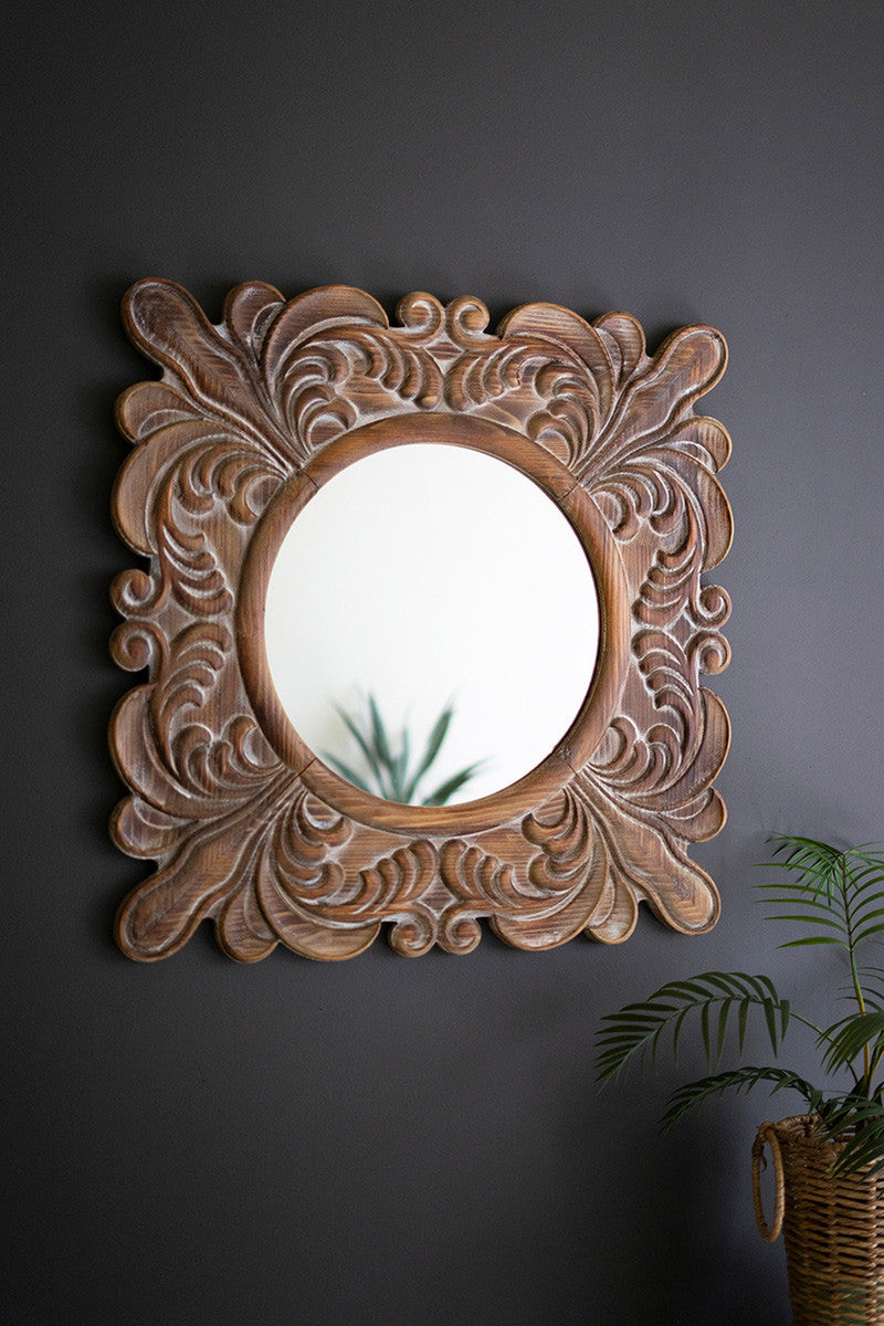 Carved Fleur De Lis Wood Framed Mirror