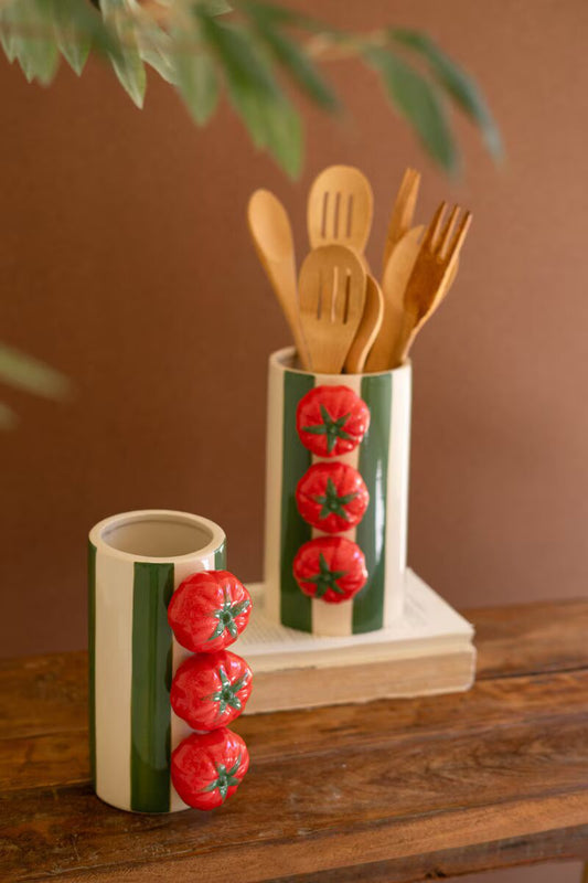 Tomato Stripe Ceramic Vases, Set of 2 | Decorative Table Vases
