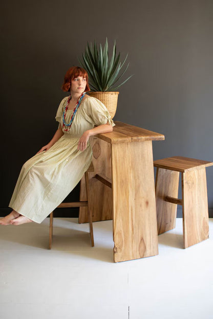 Teakwood Bar Table and Two Stools, Set of 3