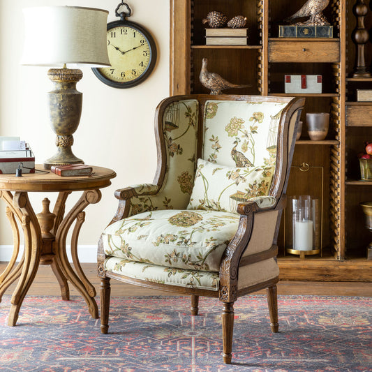 Old-World Upholstered Wing Chair