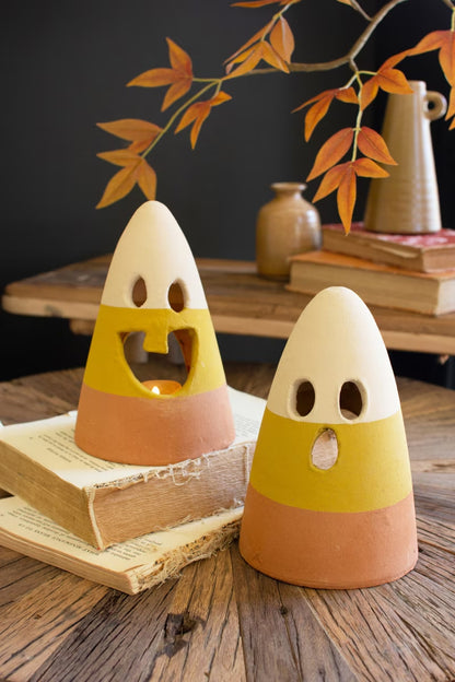 Clay Candy Corn Lanterns, Set of 2