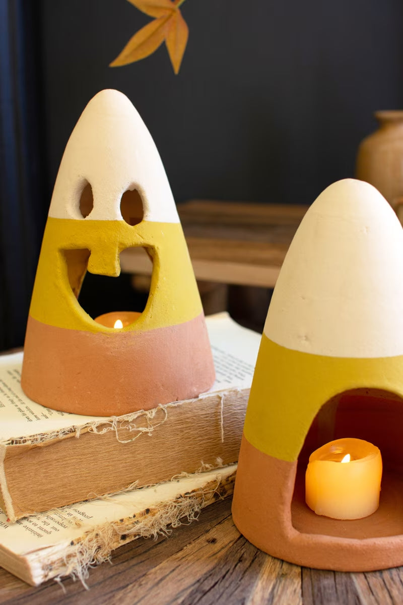 Clay Candy Corn Lanterns, Set of 2