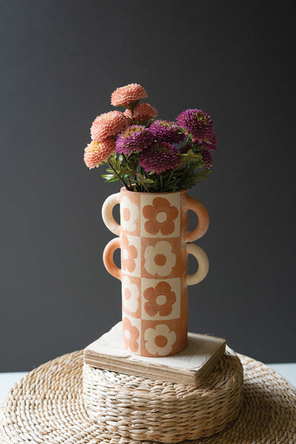 Graphic Flower Clay Vase