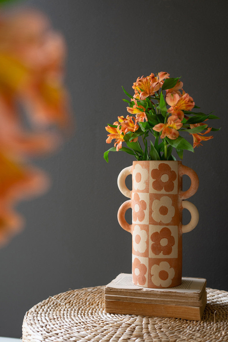 Graphic Flower Clay Vase