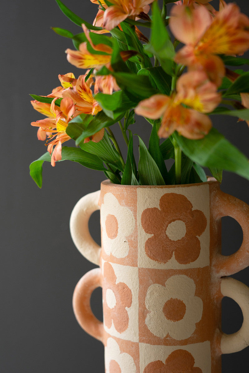 Graphic Flower Clay Vase