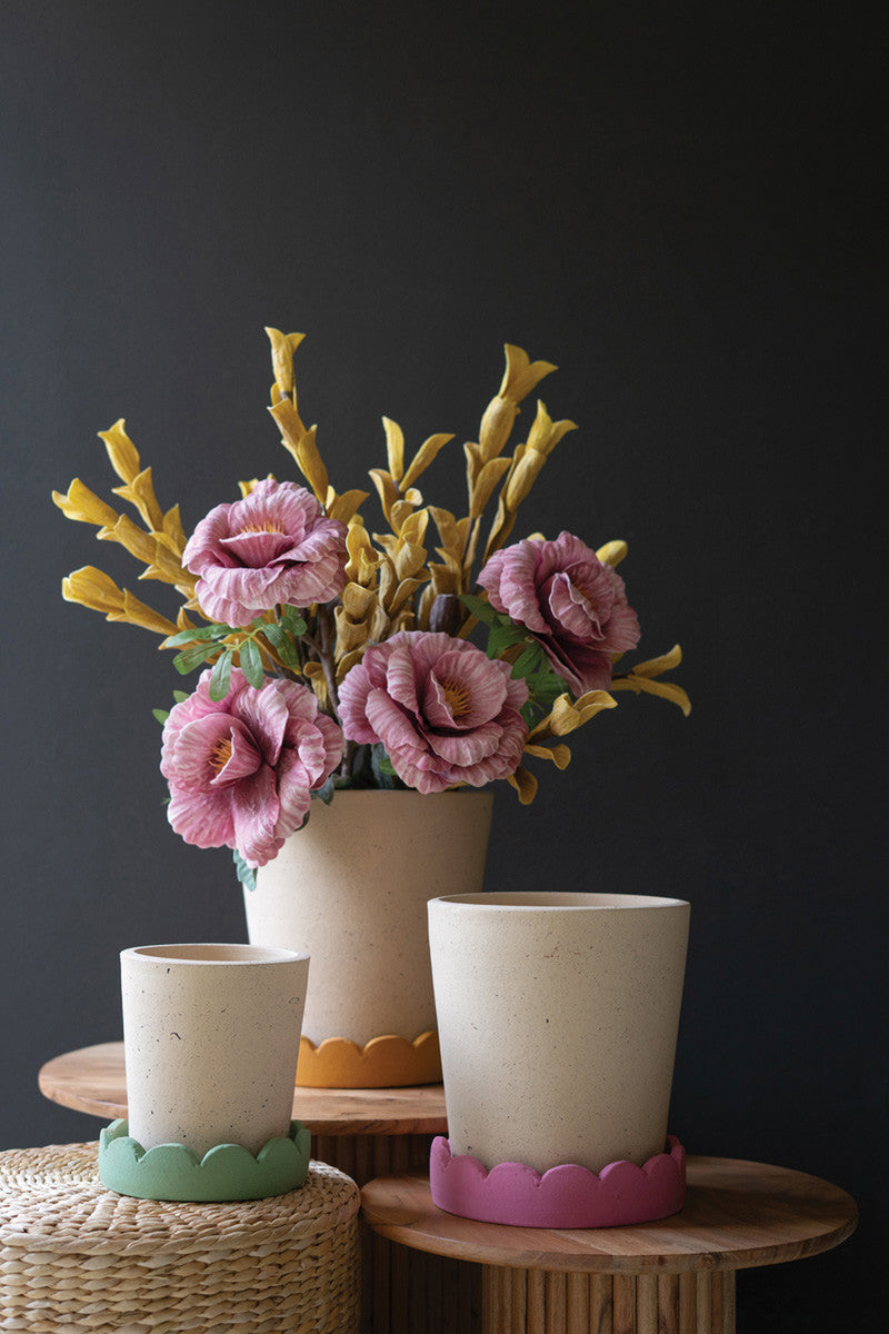 Planters with Scalloped Trays, Set of 3