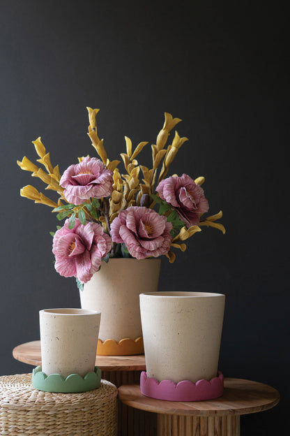 Planters with Scalloped Trays, Set of 3