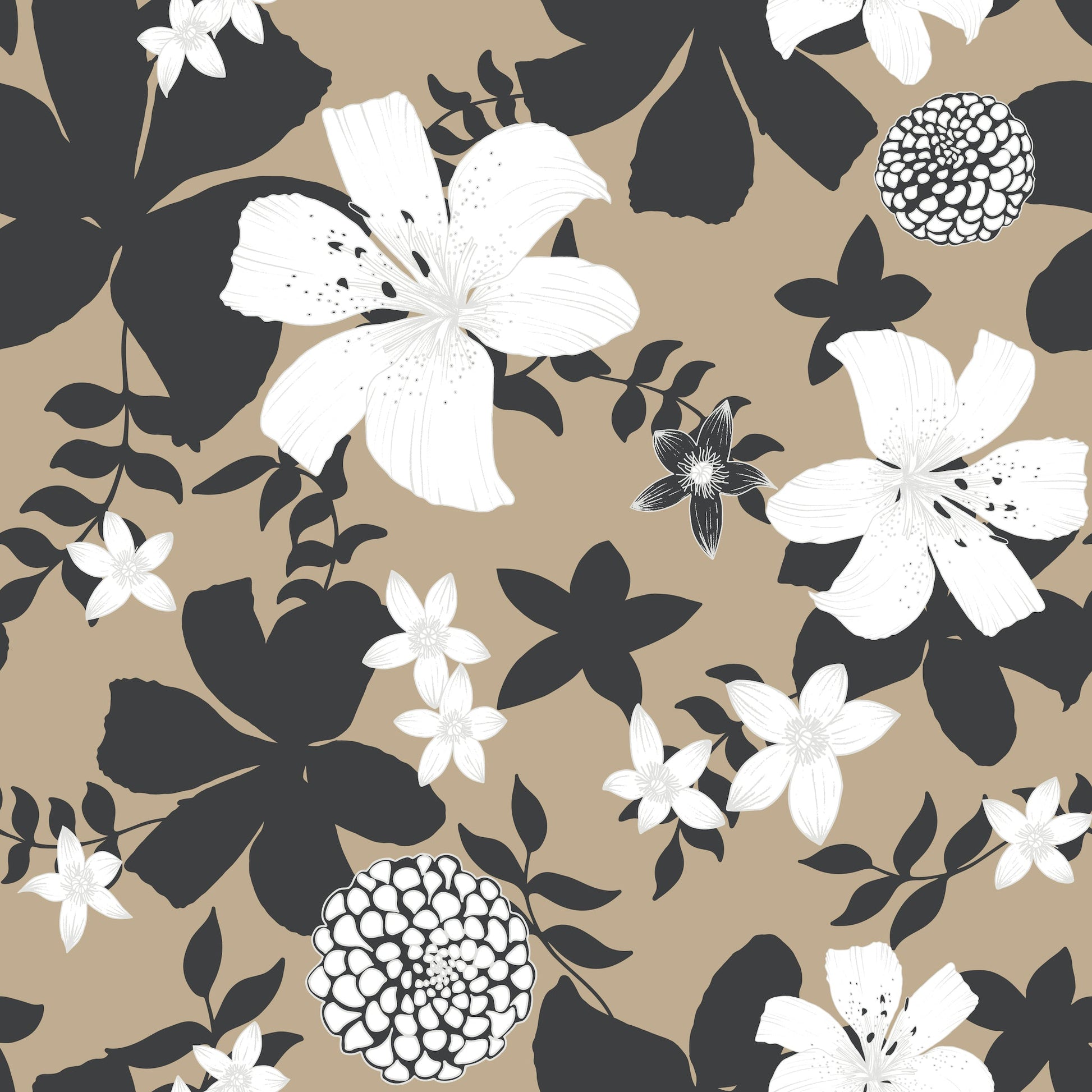 beige nude modern lily floral wallpaper removable peel and stick