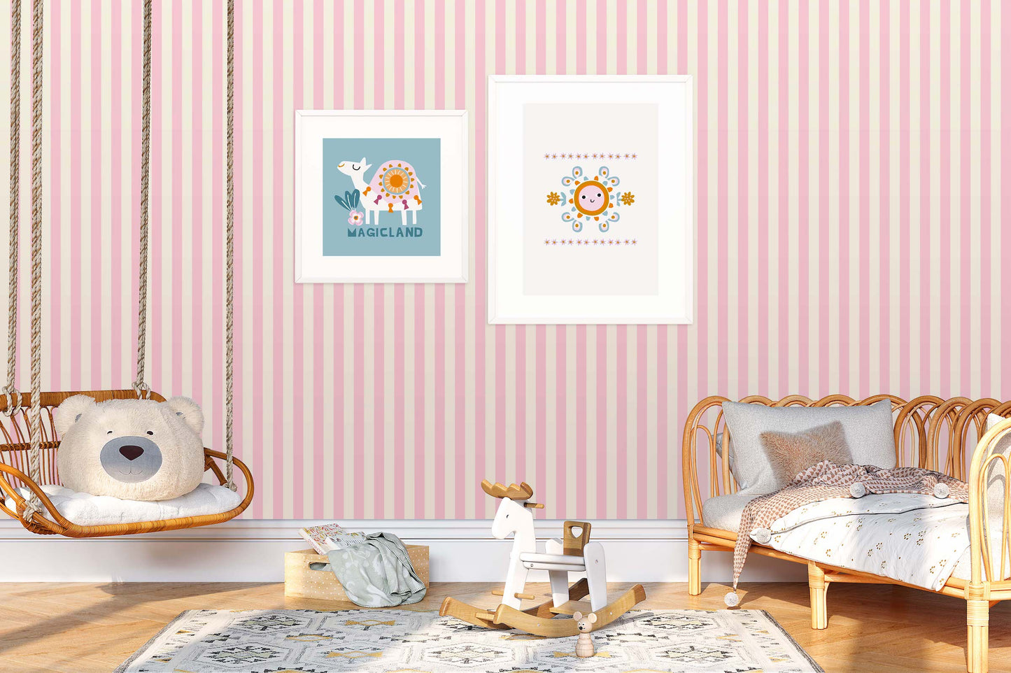 Pink Striped | Peel and Stick | Fabric Wallpaper