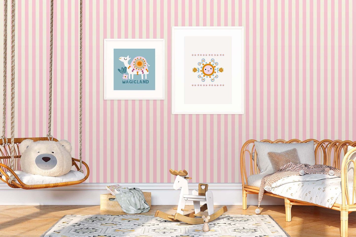 Pink Striped | Grasscloth | Wallpaper