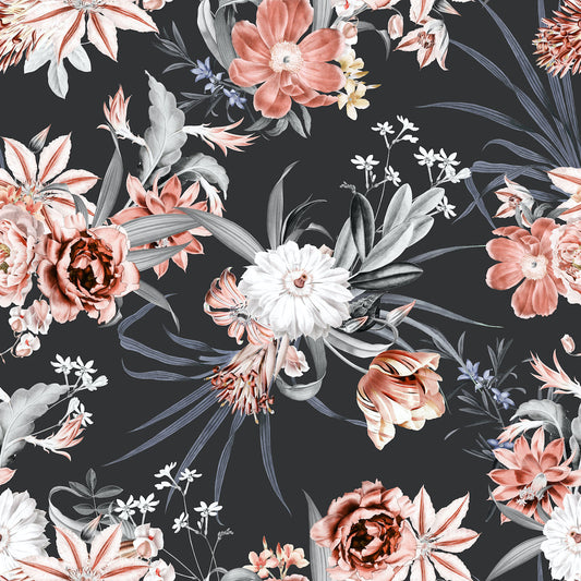 black tropical floral wallpaper removable peel and stick
