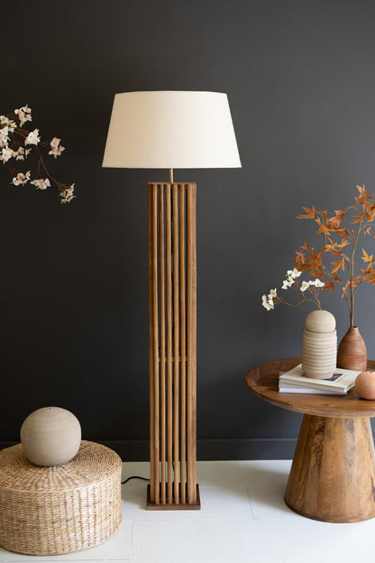 Natural Wooden Spindles Lamp with Fabric Shade