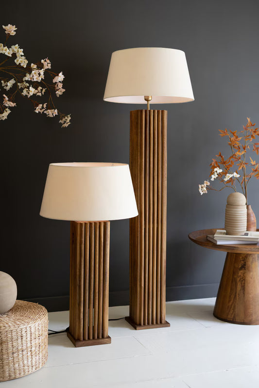 Natural Wooden Spindles Lamp with Fabric Shade