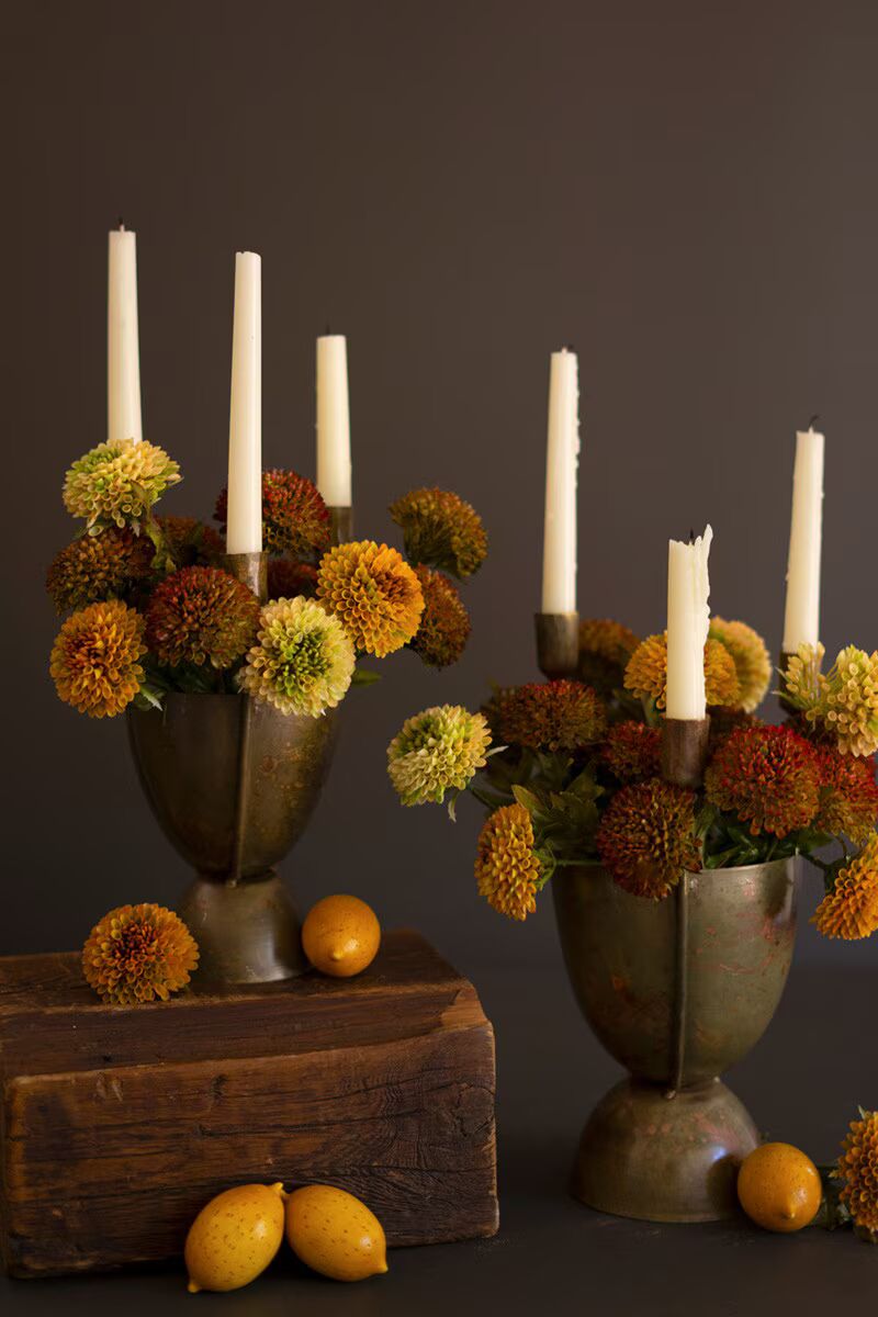 Taper Candelabras with Planters, Set of 2