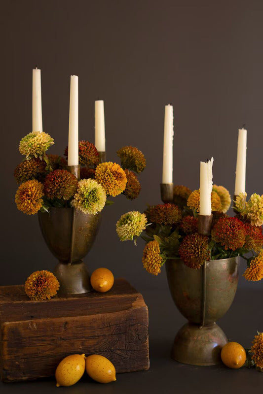 Taper Candelabras with Planters, Set of 2
