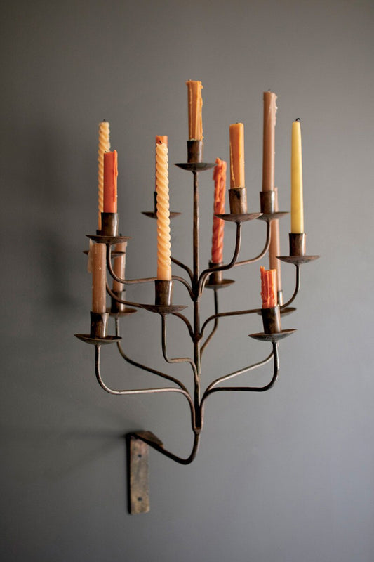 13-Light Iron Wall Candelabra | Taper Candle Sconce