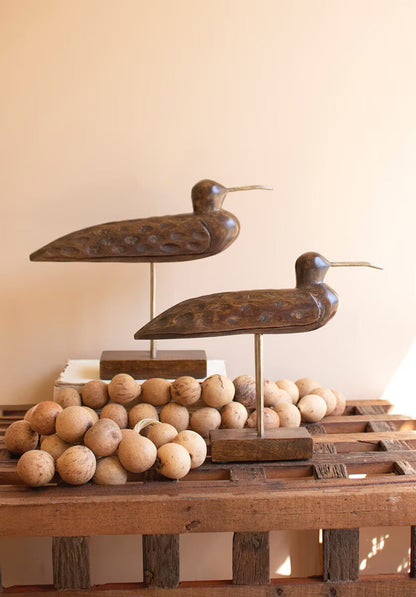 Wooden Shorebirds on Stands, Set of 2