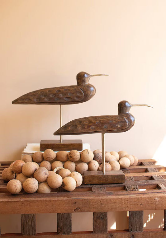 Wooden Shorebirds on Stands, Set of 2