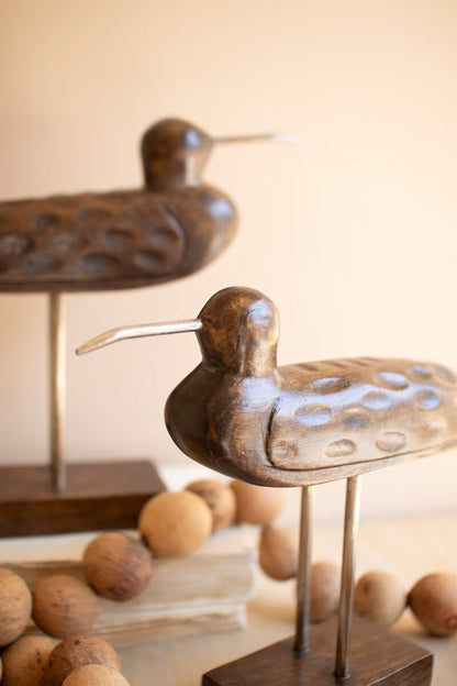 Wooden Shorebirds on Stands, Set of 2