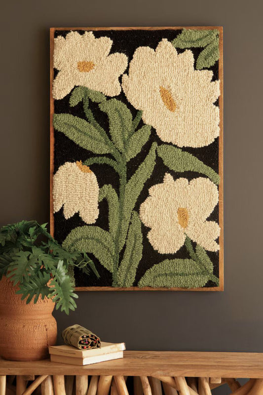 Textured Floral Wall Art | Hand-Hooked Botanical Framed Art