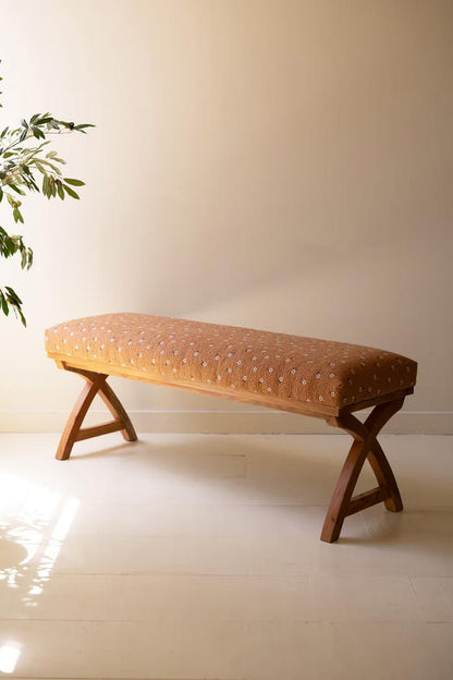 Upholstered Bench With Flower Detail