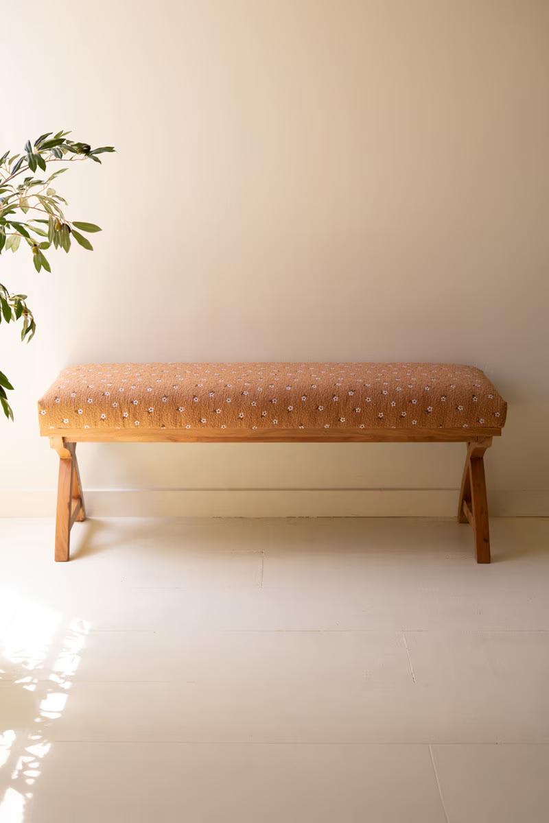 Upholstered Bench With Flower Detail