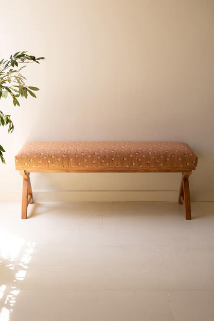Upholstered Bench With Flower Detail