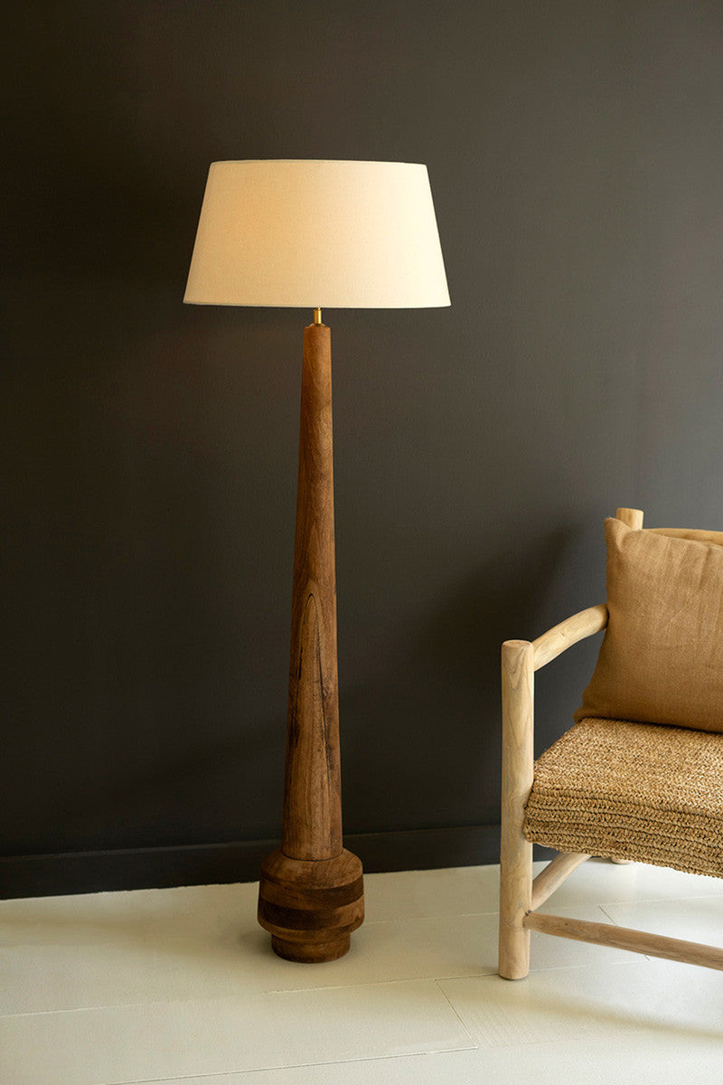 Tall Wooden Floor Lamp with Fabric Shade