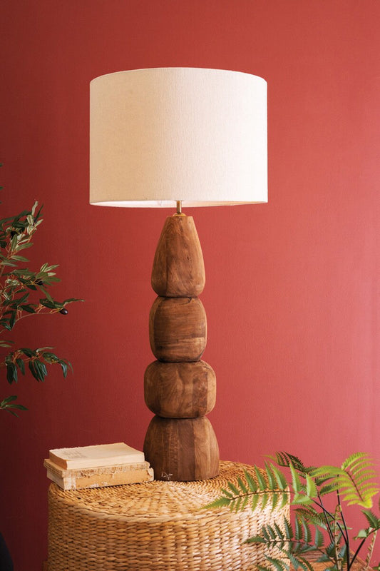 Carved Mango Wood Table Lamp