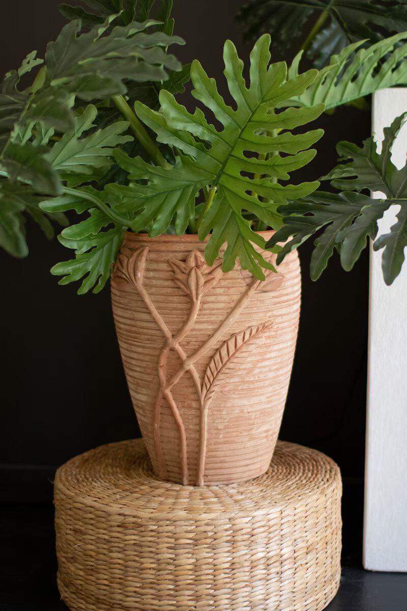 Floral Carved Terracotta Urn