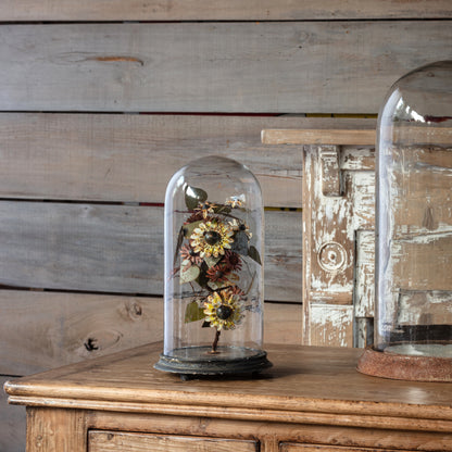 French Wire Flowers Under Glass Dome