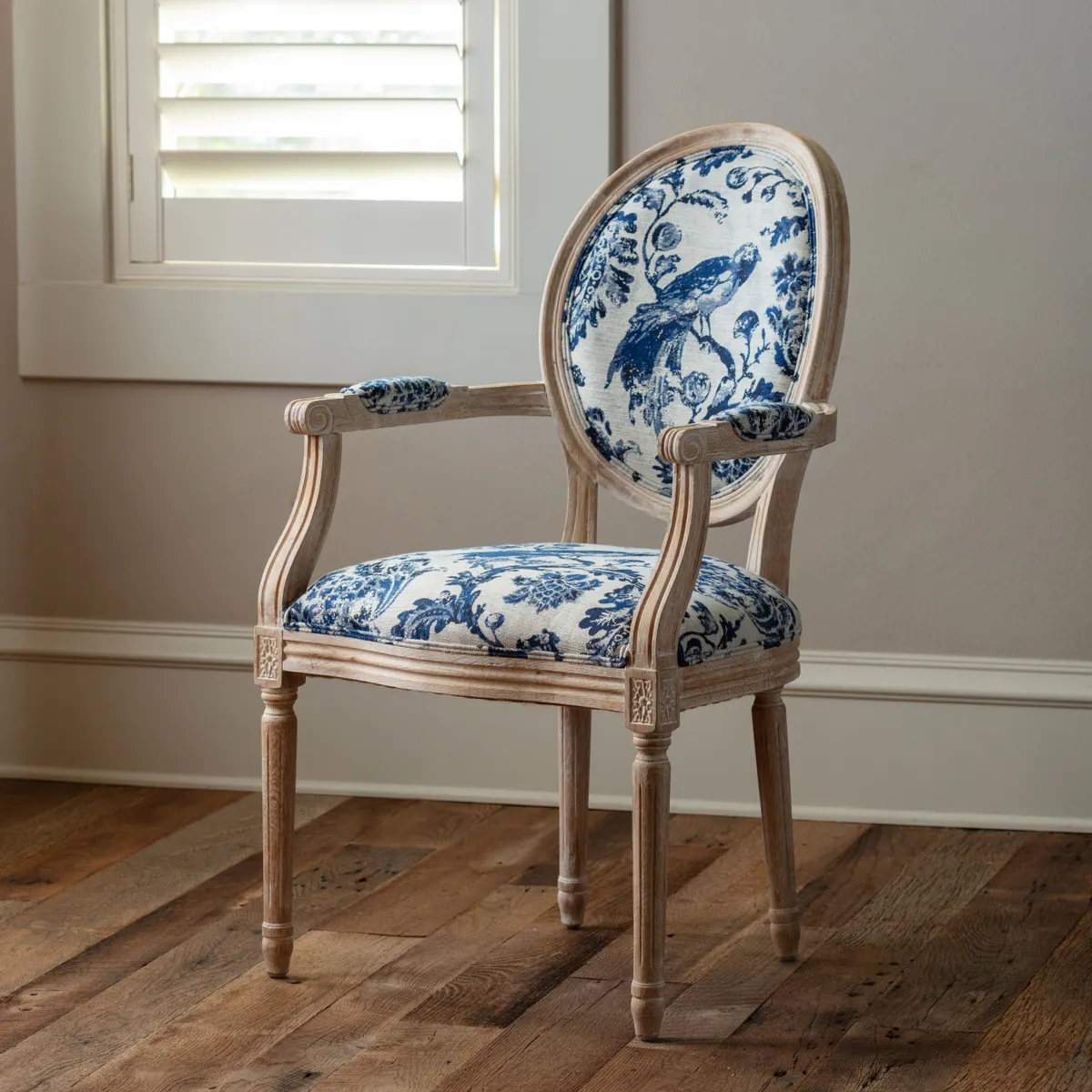 Blue Fowl & Fruit Jacquard Chair