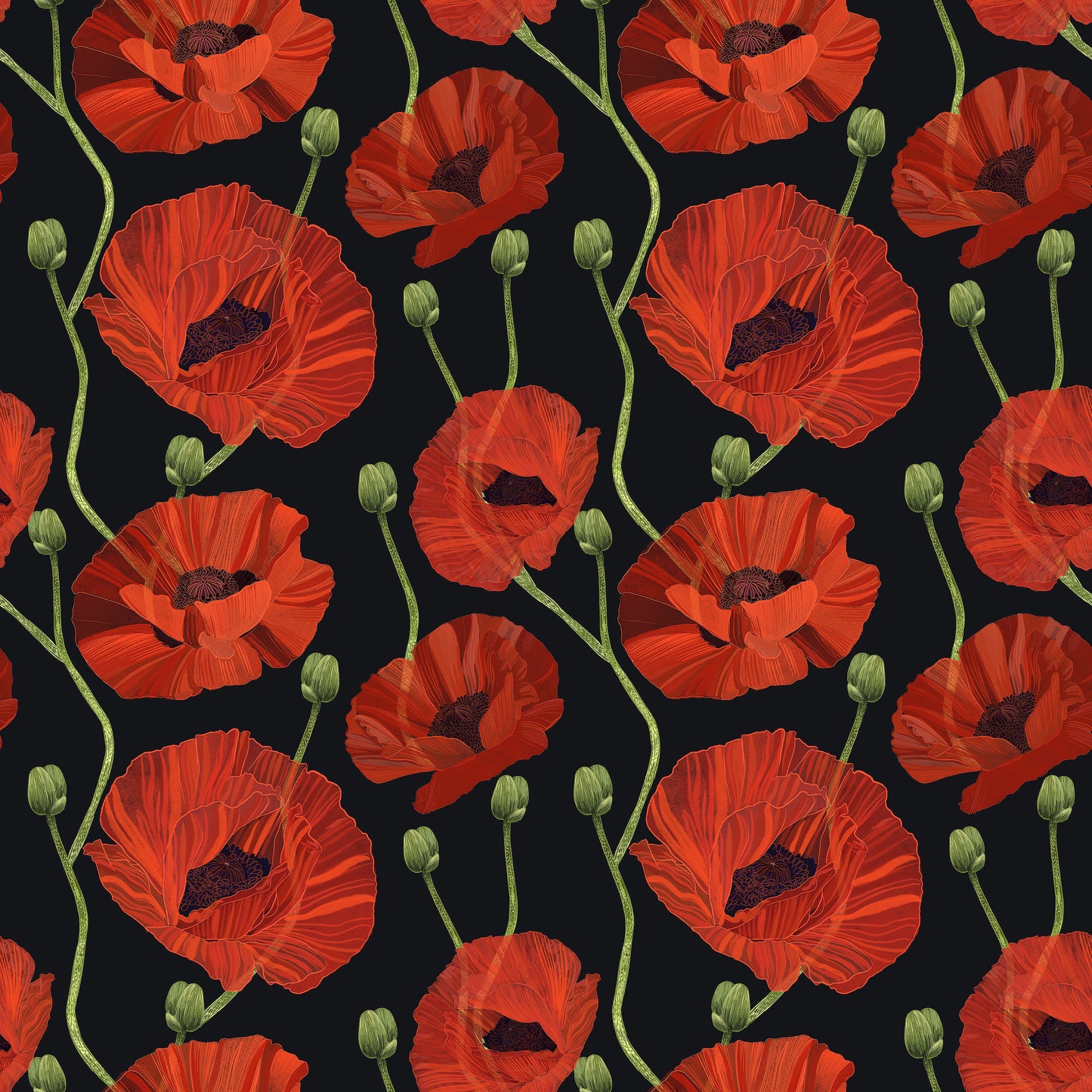 Blooming Poppies | Peel and Stick | Fabric Wallpaper