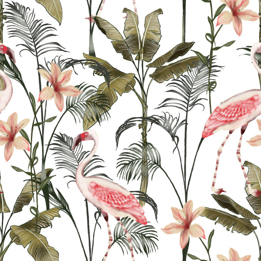 Summer Flamingo | Grasscloth | Wallpaper