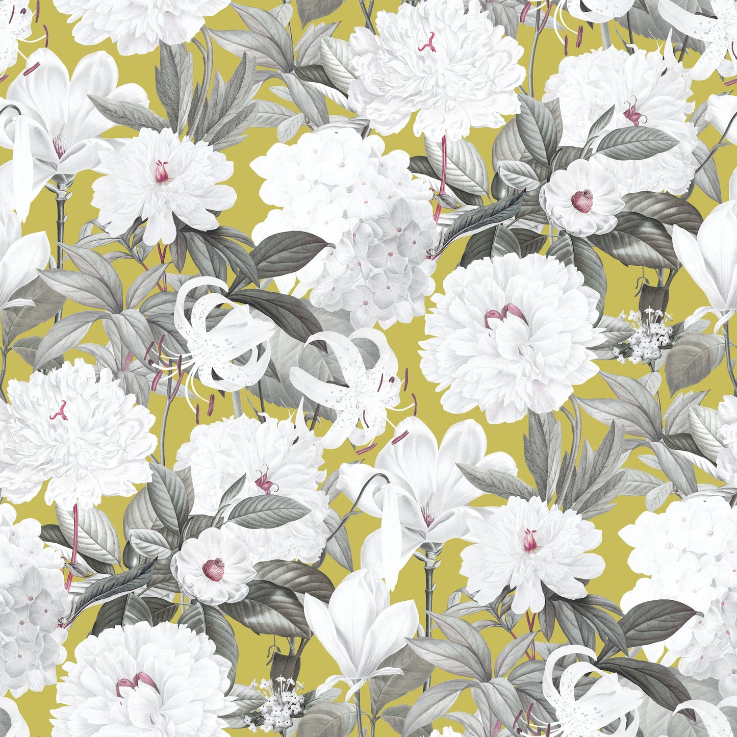 white floral mustard peel and stick removable fabric wallpaper