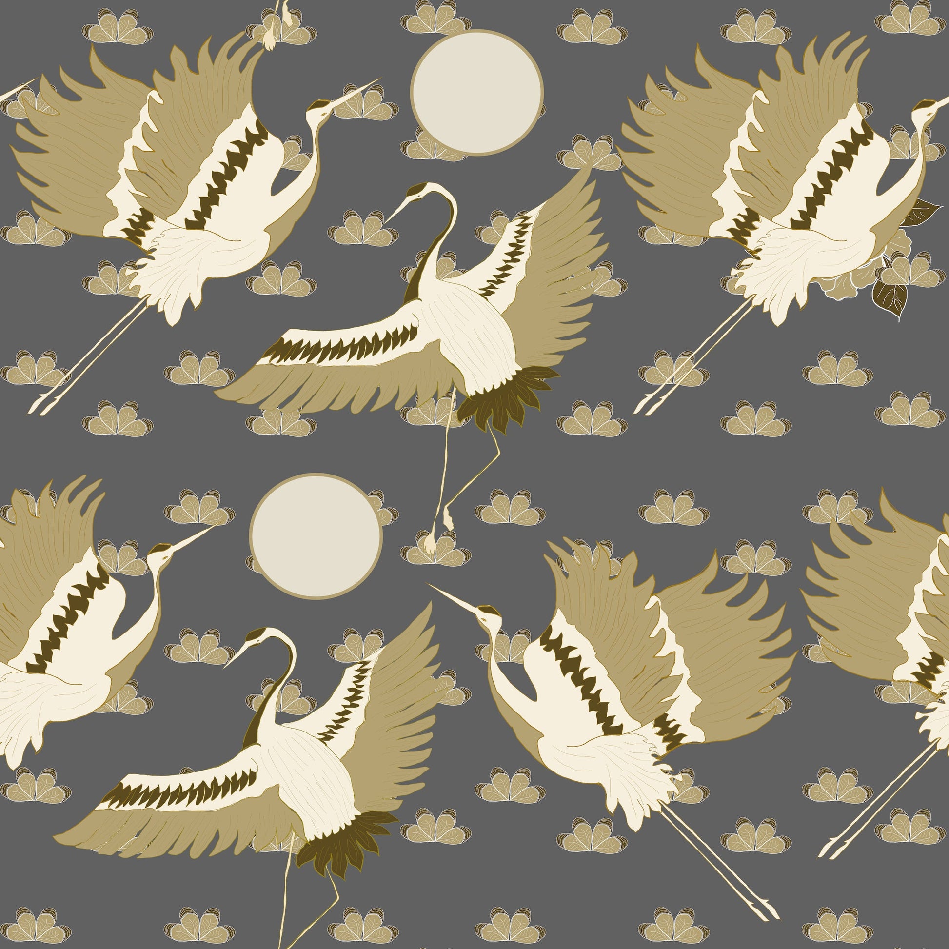 Japanese swan black and gold wallpaper removable peel and stick