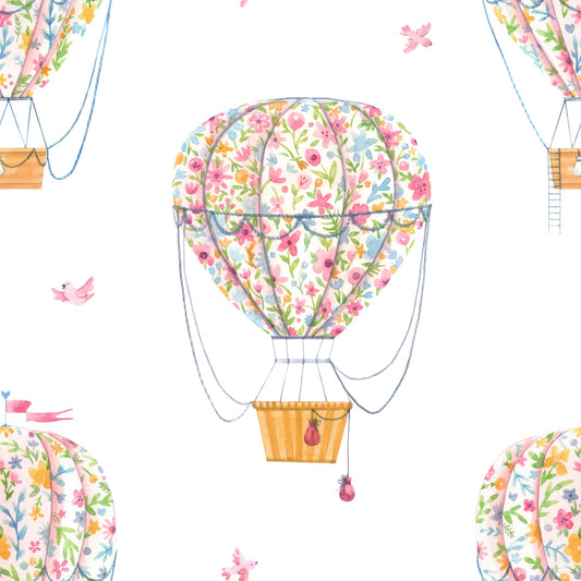 girls nursery hot air balloon floral wallpaper removable peel and stick