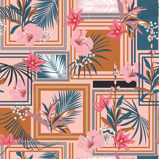 pink tropical modern peel and stick fabric wallpaper
