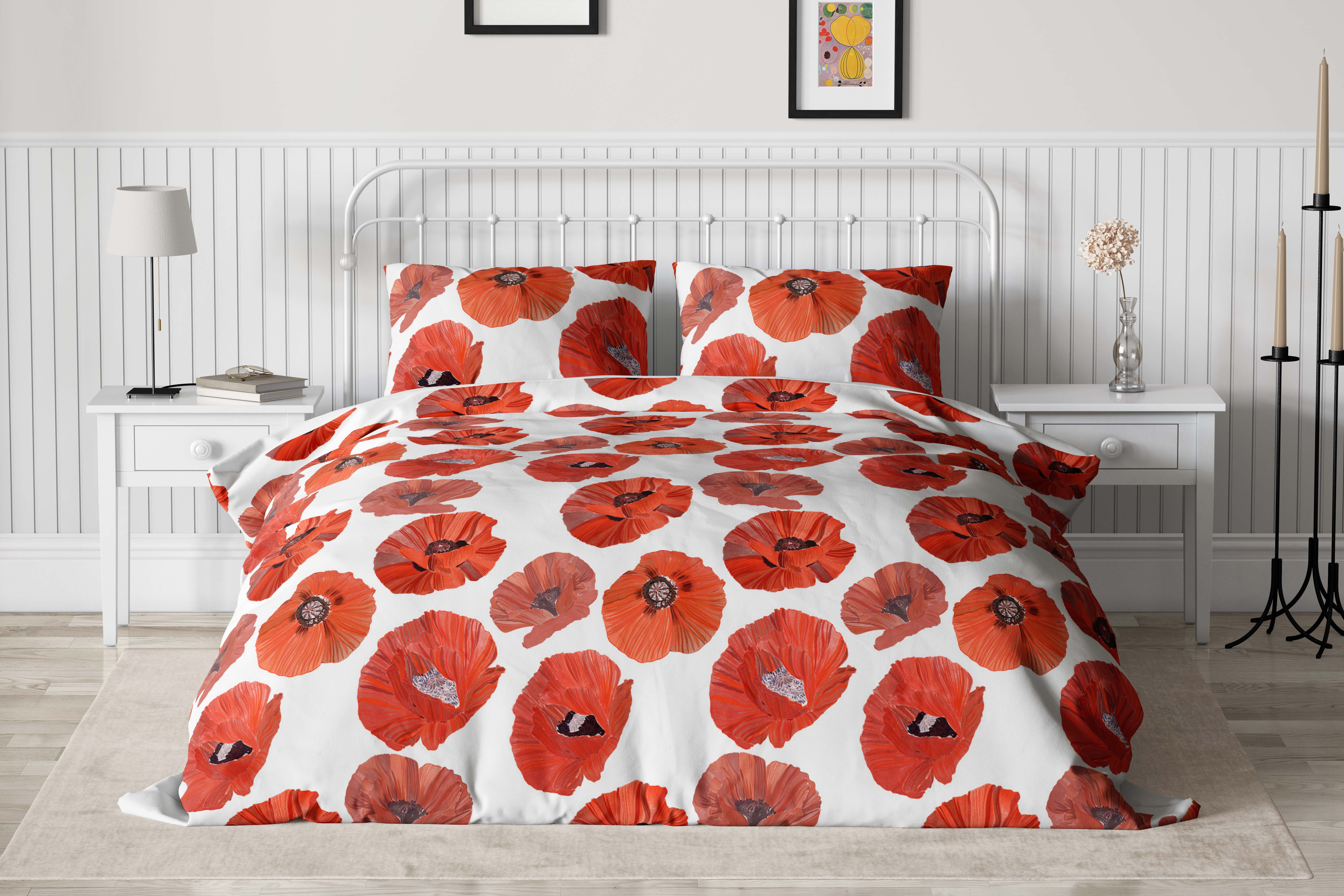 Top Retro Poppies Flower Folk Art Duvet Set size Full/Queen